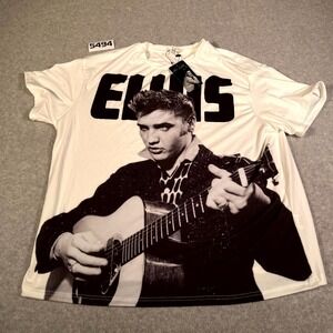 Elvis Presley T Shirt Mens 0XL White Graphic Print Music Rock Pop Crew Neck